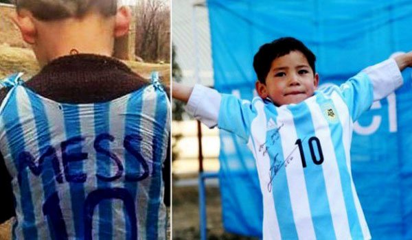 Afghan boy finally gets signed Messi shirt