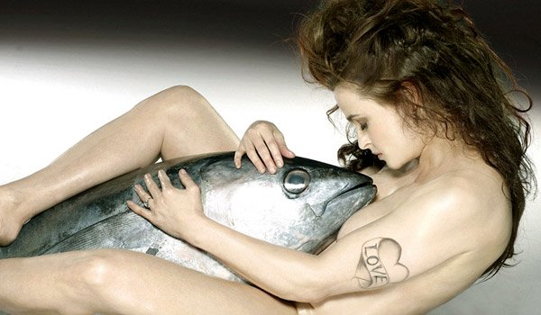 British celebrities strip down naked to pose with fish