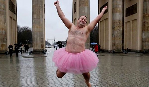 Man wears pink tutu, but why ?
