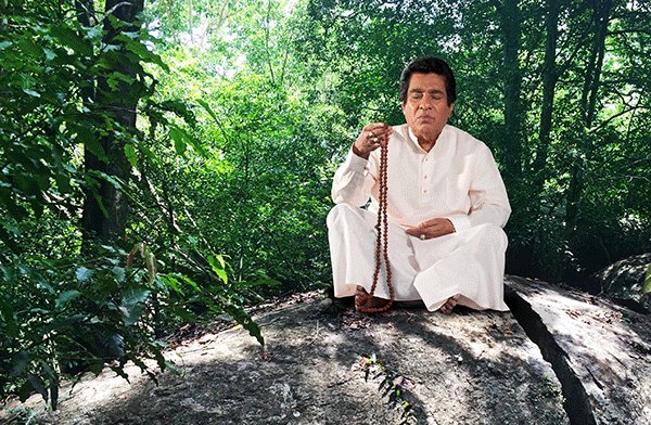 Mervyn meditates in forest