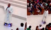 Filipino priest on hoverboard suspended by church (video)
