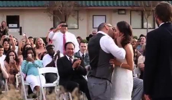 Couple shares first kiss ever on their wedding day