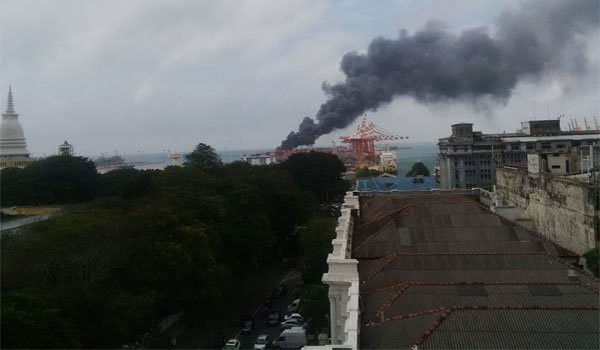 Fire at Colombo harbour